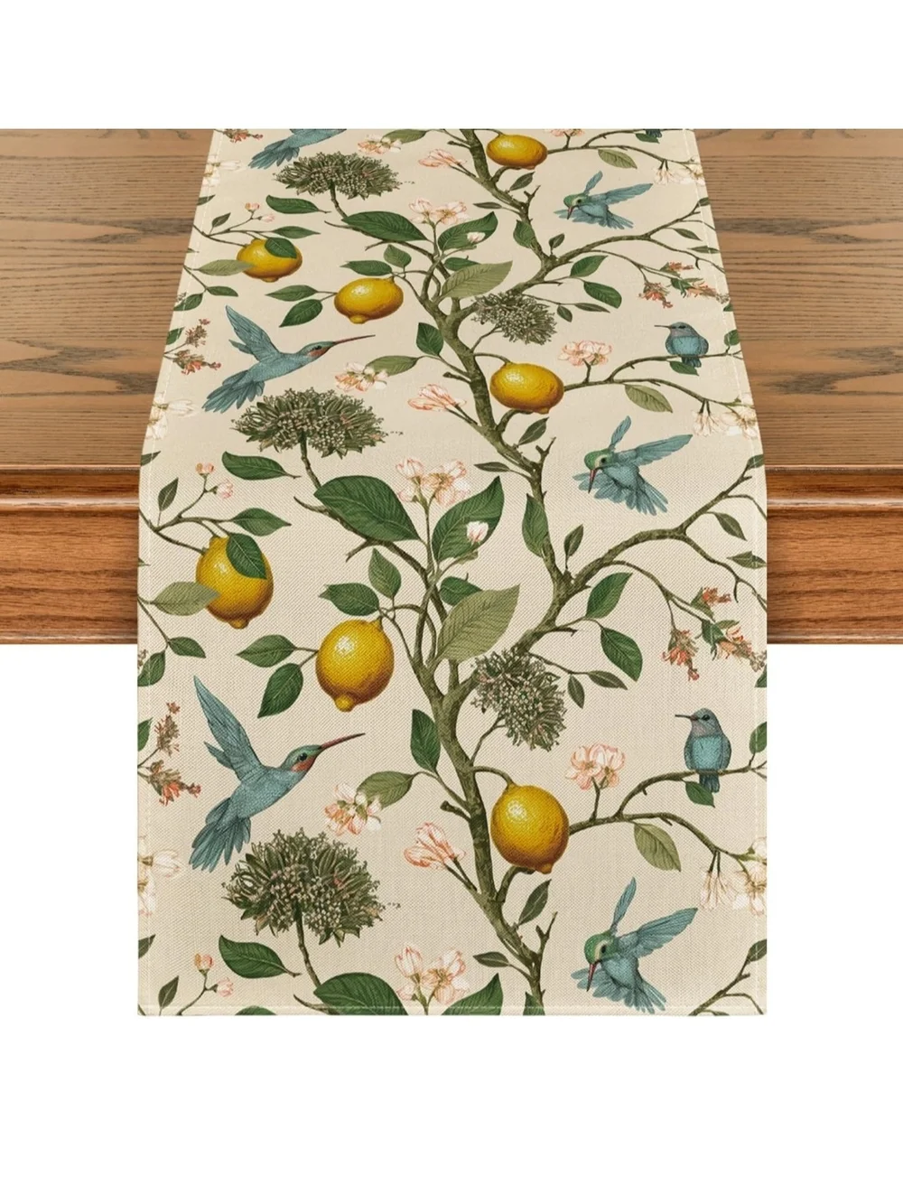 Floral Lemon Table Runner - Cream with Green and Yellow